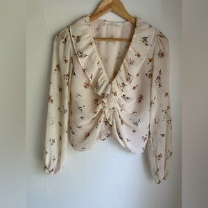 Astr the Label Blush Pink with floral Ruched Blouse